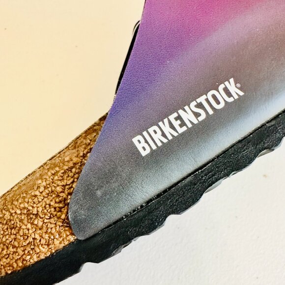 BIRKENSTOCK ARIZONA VEGAN OMBRE PINK AND PURLE SLIDE SANDALS 9/40 - Picture 7 of 8